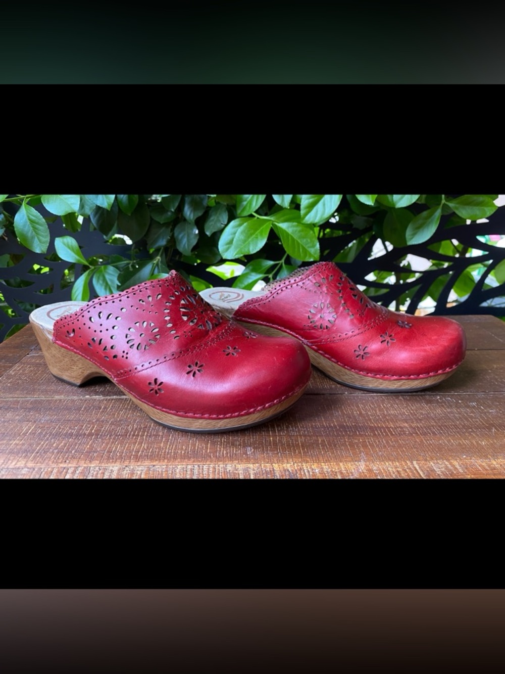 Dansko Skylar Red Leather Floral Cut Out Women's Clog